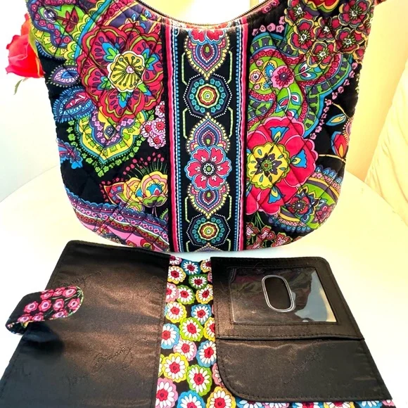 Quilted Vera Bradley Purse & Matching Wallet Floral Paisley Women's Handbag Set - Picture 10 of 16